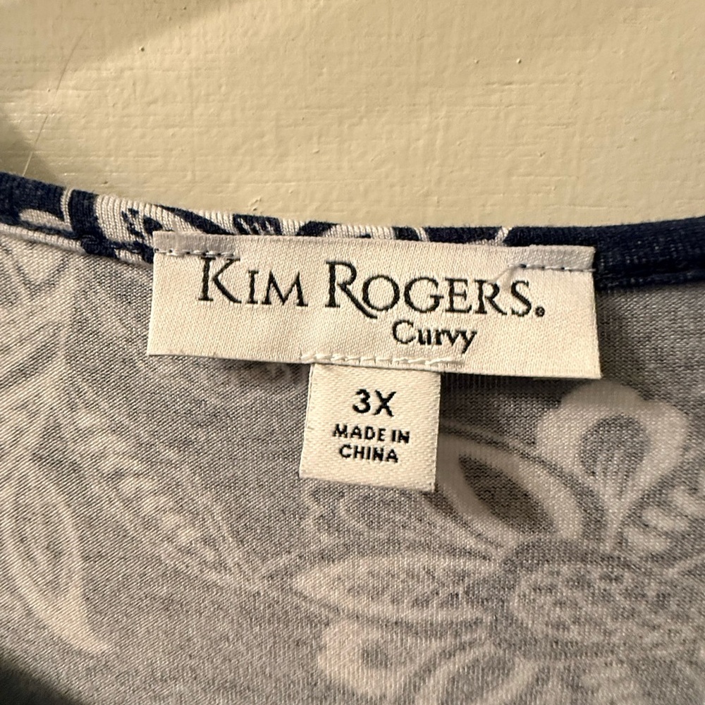 Kim Rogers 3x Navy Floral Scoop Neck Top in GUC - Picture 3 of 6